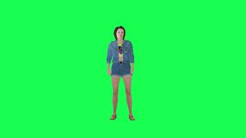 3D woman in jeans watering plants front angle green screen video