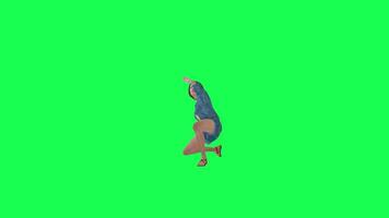 3d rebelde menina dentro jeans jogando Grenade frente ângulo verde tela video