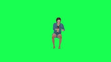 3d cartoon girl in jeans playing piano front angle green screen video