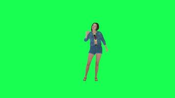 3D nice girl in jeans waiting in hot weather front angle green screen video