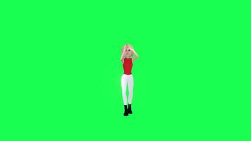 3d Dancing blonde hair woman, left angle chroma key green background video