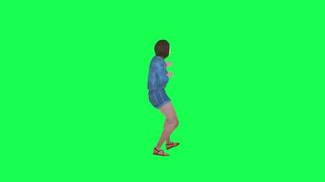 3D street artist girl in jeans playing guitar back angle green screen video