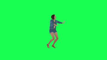 3d animado niña en pantalones bailando idiota izquierda ángulo verde pantalla video