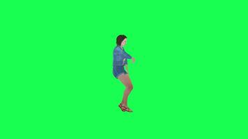 3d calle niña en pantalones bailando rápido izquierda ángulo verde pantalla video