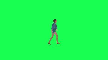 3d animated girl in jeans zombie walking left angle green screen video