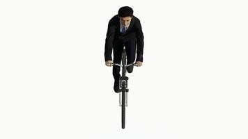 University professor man riding a bicycle from an overhead angle on a white video