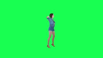 bellissimo 3d ragazza danza mano e piede sinistra angolo verde schermo video