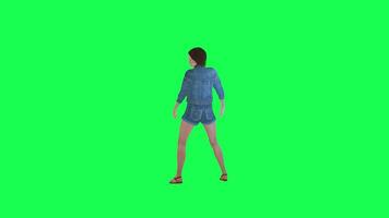 3d rebell flicka i jeans skytte pistol rätt vinkel grön skärm video
