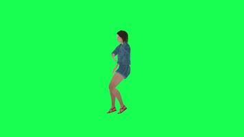 3d calle niña en pantalones bailando rápido Derecha ángulo verde pantalla video