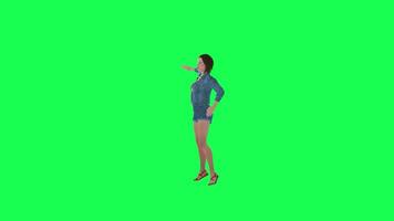 linda 3d niña bailando mano y pie Derecha ángulo verde pantalla video