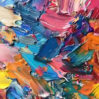 AI generated Abstract artwork with dynamic multicolored oil paint strokes and textures on canvas. photo