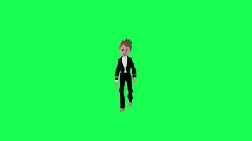 3d teenage boy in formal dresses walking front angle chroma key green screen video