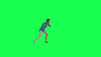 vert écran isolé 3d fille dans jeans dansant capoeira la gauche angle video
