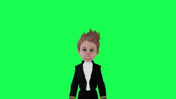 3d young boy in formal dresses talking, front angle chroma key green background video