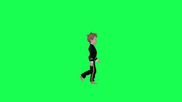 3d Teenage boy in formal dresses walking, left angle chroma key green screen video