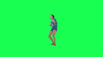 3D artist girl in jeans playing guitar right angle green screen video