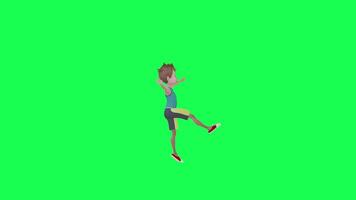 3d boy in sports clothes dancing jazz, left angle isolated chroma key green video