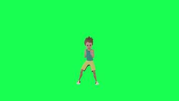 3d geanimeerd tiener- jongen in sport- kleren dansen twerk , voorkant hoek chroma sleutel video