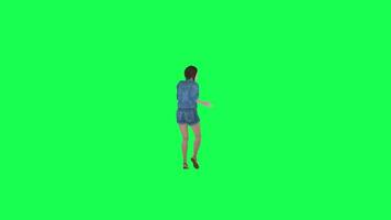 Animated girl in jeans dancing in Christmas party left angle isolated green video