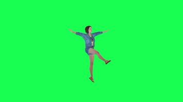 3d cartoon girl in jeans dancing jazz left angle green screen video