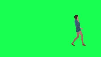 3d girl in jeans walking and talking on the phone left angle green screen video