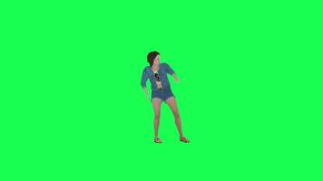 Beautiful 3D girl in jeans dancing professional left angle green screen video