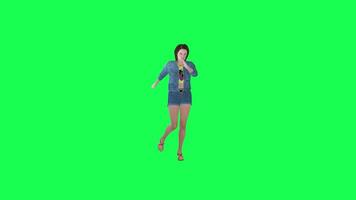 linda 3d niña bailando en el fiesta frente ángulo verde pantalla video