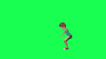 3d adolescent garçon dans des sports vêtements compte vers le bas , droite angle chrominance clé vert video