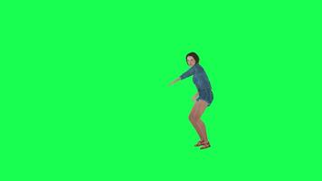 Beautiful 3D girl in jeans dancing professional front angle green screen video