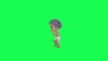 3d cartoon baby dancing twerk right angle green screen video