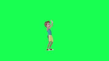 3d Young boy in sports clothes happy for winning , left angle chroma key green video