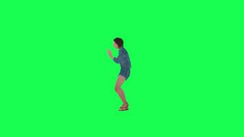 geanimeerd meisje in jeans dansen buit Rechtsaf hoek groen scherm video