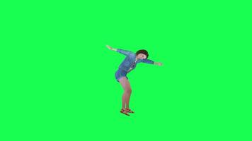 verde tela isolado 3d menina dentro jeans dançando dentro a festa esquerda ângulo video