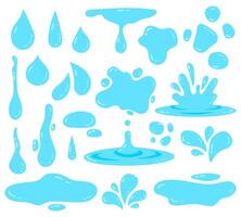 Water splash. Dripping water, tear blob and waters swirls, fluid droplets, clear aqua elements isolated vector icons illustration set