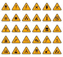 advertencia señales. precaución atención advertencia amarillo firmar, peligro alto voltaje y peligro biológico señales triangular vector ilustración íconos conjunto