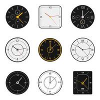 Modern watch face. Clock round scale faces, modern 12 hours round clock, time measurement watch vector illustration symbols set