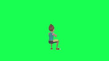 3d Cartoon teenage boy playing video games, back angle chroma key green