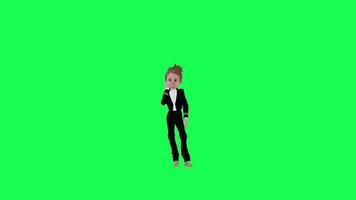 3d Young cartoon boy making a phone call front angle isolated on green video