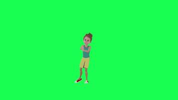 3d teenage boy in sports clothes fishing, front angle green background video