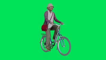 Korean elderly woman riding a bicycle from a three cornered angle video