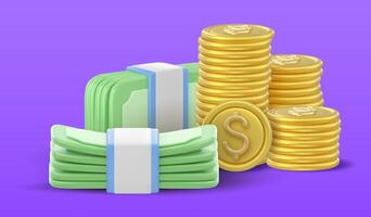 3d icon money, bank banknotes vector