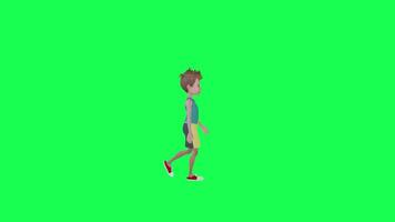 3d Animated teenage boy in jogging suit walking, left angle chroma key green video