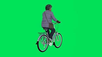 Old woman riding a bicycle in the forest from a side angle video