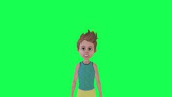 3d Adolescente chico en trotar traje hablando, frente ángulo croma llave verde pantalla video