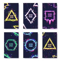 Glitch damage cards. Noise defect distortion frame posters, abstract no signal dynamic elements frames isolated vector illustration set