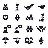 Love and heart icons. Love couple, family, children and romantic relationships signs, people relationships, care and fondness vector isolated icons set