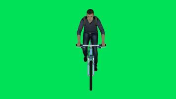 ledsen man ridning cykel från främre vinkel video