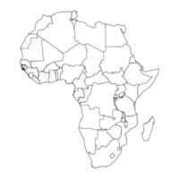 Africa map line icon with borders between countries vector