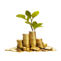 AI generated Plant in gold coins depicting business growth png isolated on transparent background