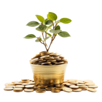 AI generated Plant in gold coins depicting business growth png isolated on transparent background